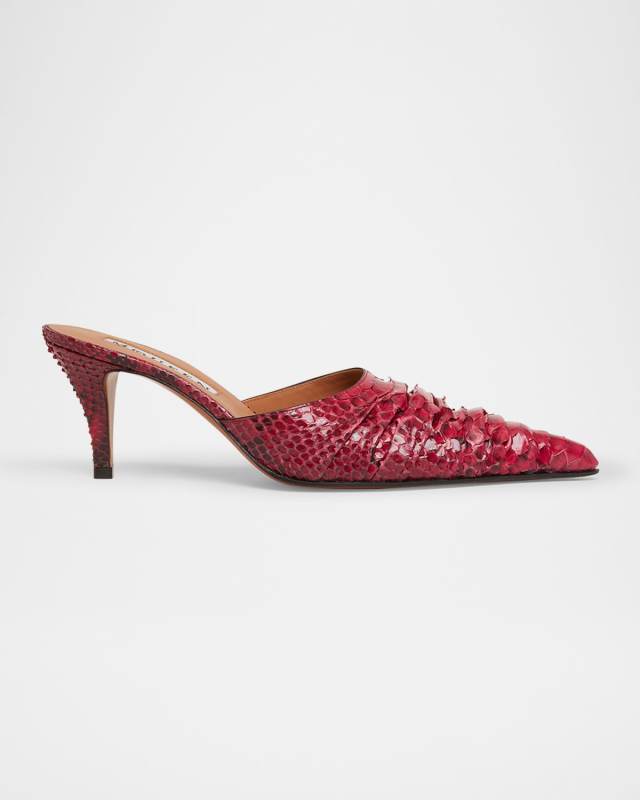 Ruched Python Mule Pumps